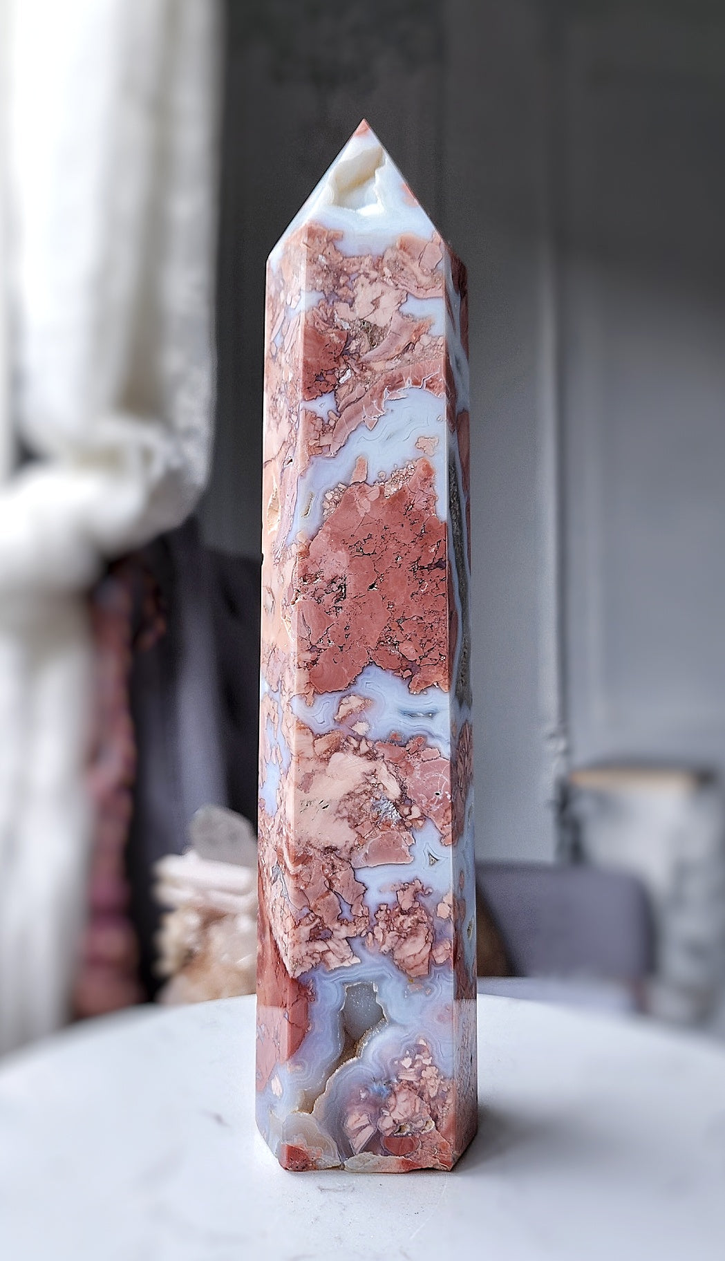 Pink & Blue Flower Agate Tower - Large 1.1kg #63