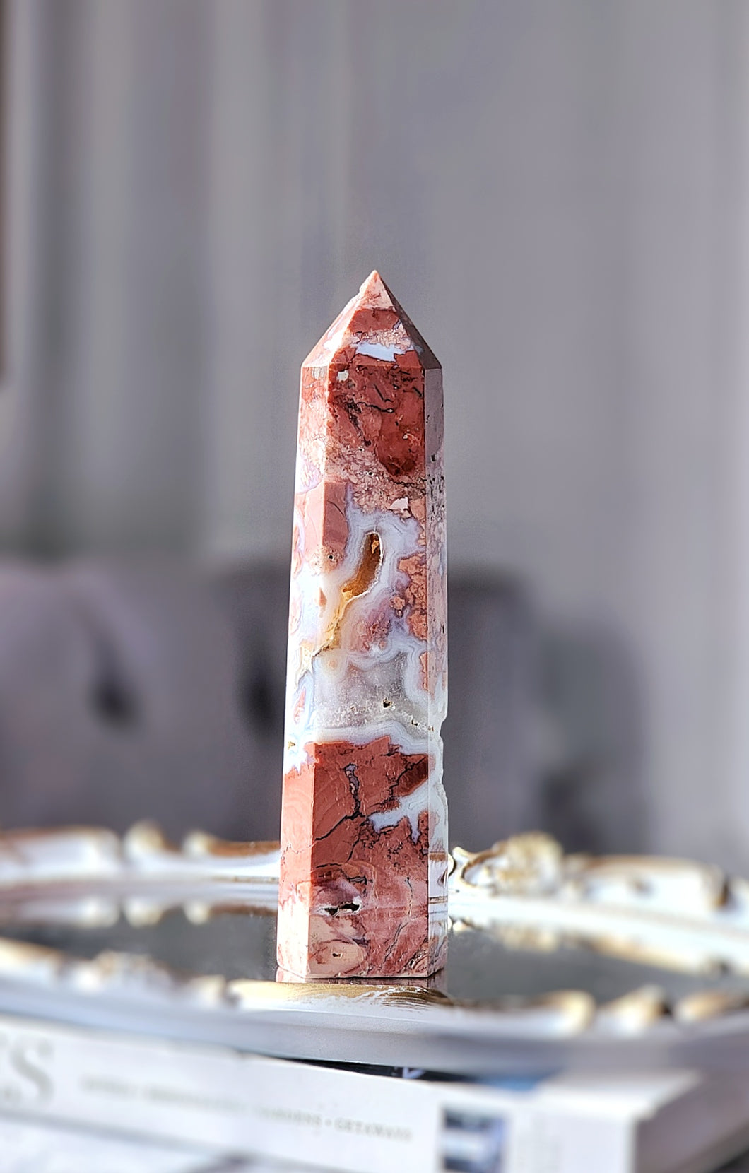 Pink & Blue Flower Agate Tower - 535g #65