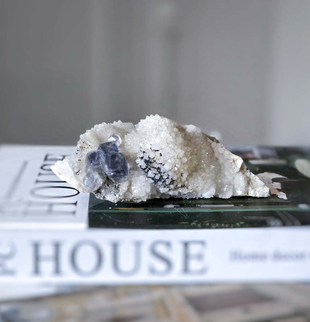 Blue Fluorite Cubes on White Quartz - 372g #40