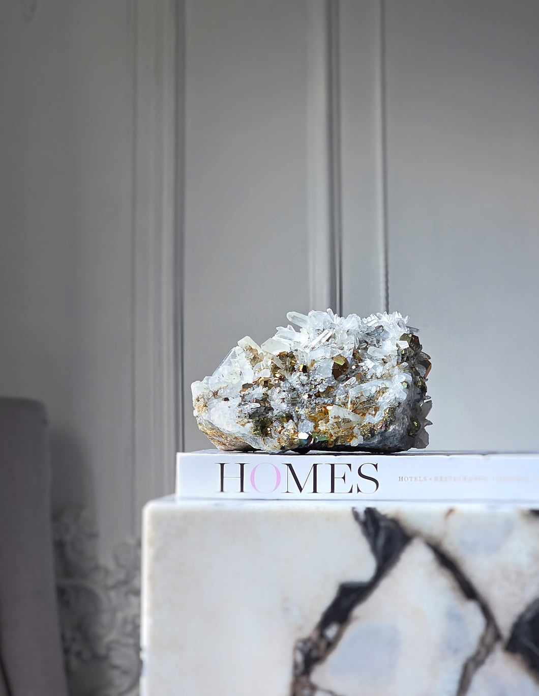 Golden Pyrite in Clear Quartz Cluster - 1.14kg #102