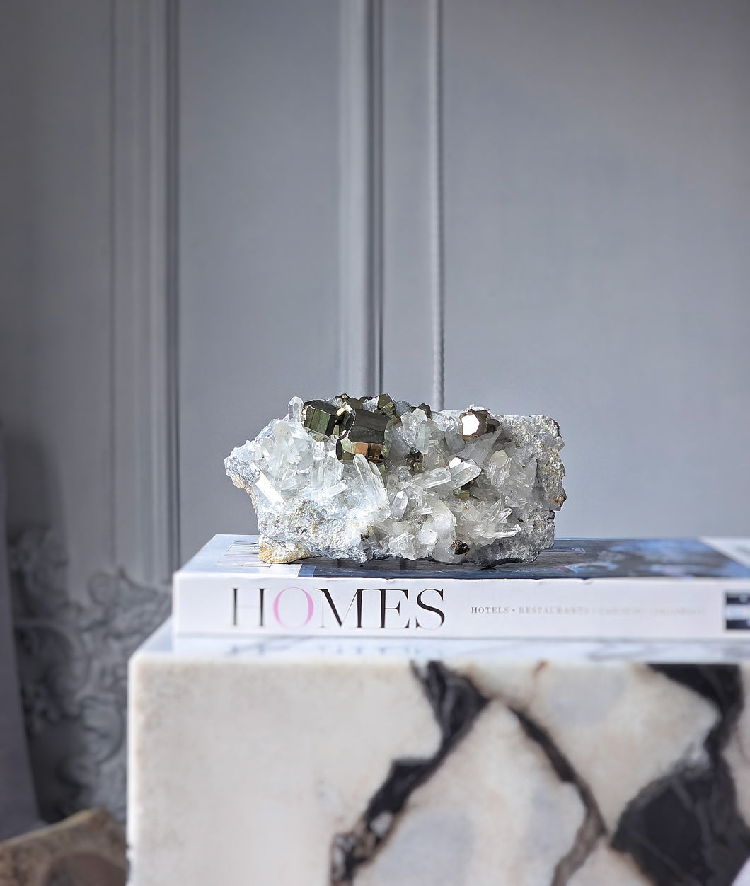 Pyrite in Clear Quartz Cluster - 965g #103