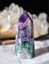 Load image into Gallery viewer, Snowflake Rainbow Fluorite Tower - 700g #118
