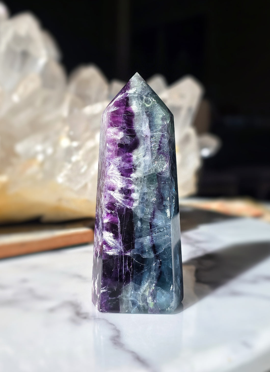 Snowflake Rainbow Fluorite Tower - 555g #119