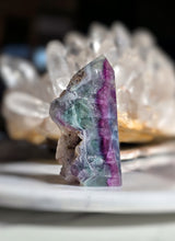Cargar imagen en el visor de la galería, Rainbow Fluorite Tower - Half Raw Half Polished - 367g #281
