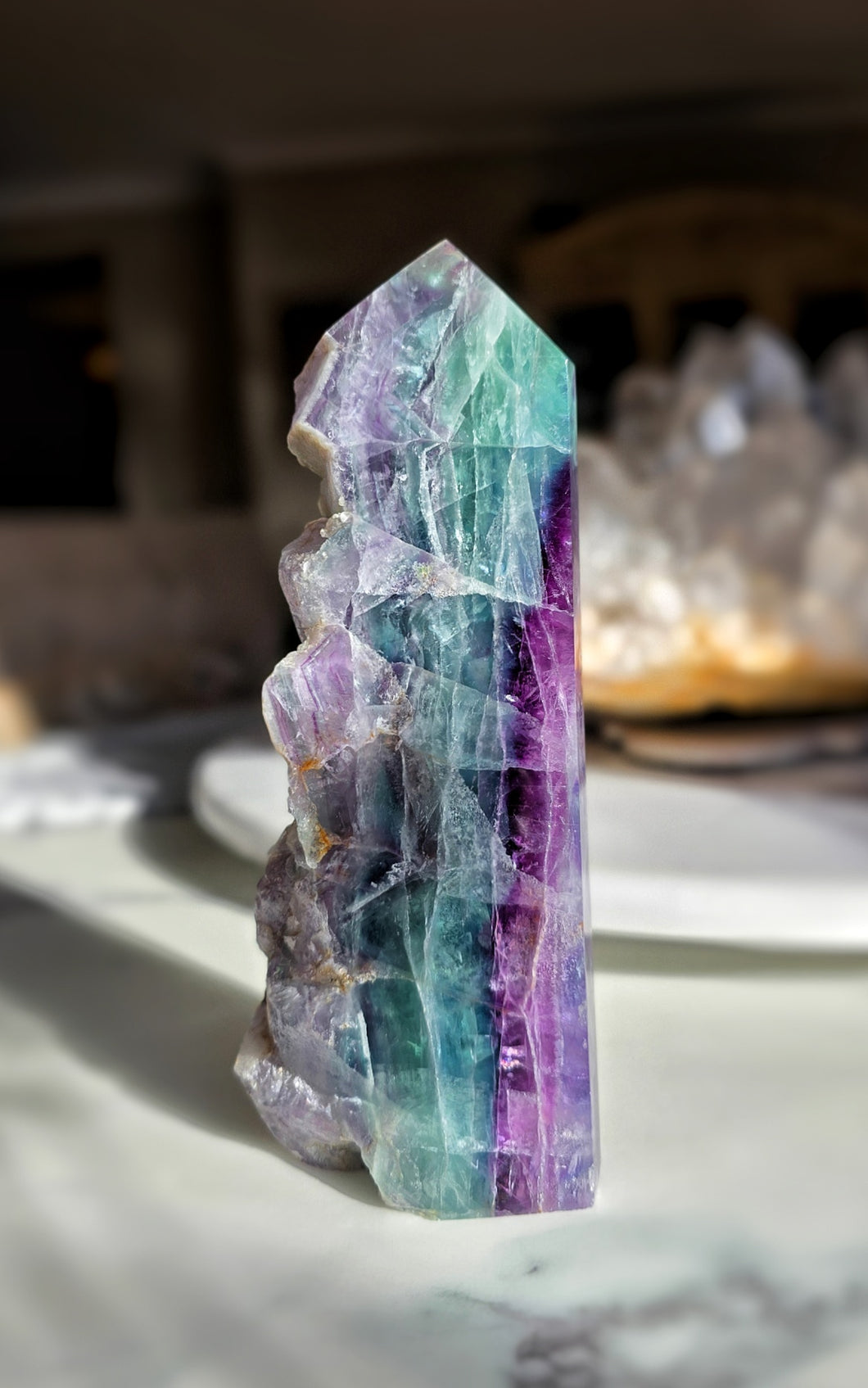 Rainbow Fluorite Tower - Half Raw Half Polished - 877g #287