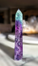 將圖片載入圖庫檢視器 Rainbow Fluorite Tower - Half Raw Half Polished - 877g #287
