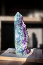 Load image into Gallery viewer, Large Rainbow Fluorite Tower - Half Raw Half Polished - 1.14kg #290
