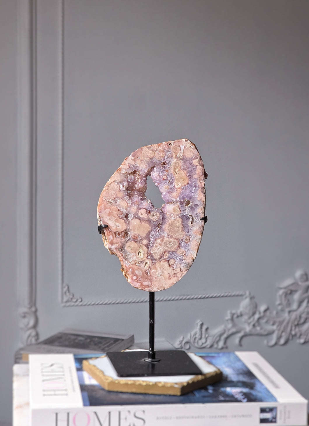 Pink Amethyst Slab on Black Stand - 622g #122
