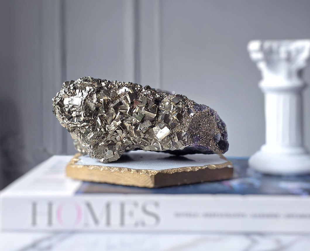 Pyrite on Fluorite Cluster - 1.15kg #128