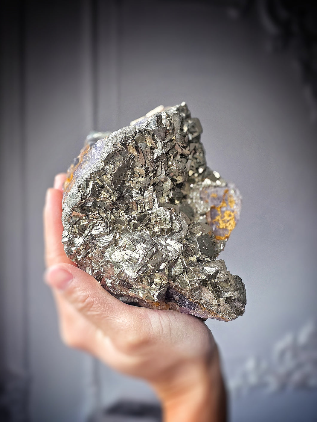 Pyrite on Fluorite Cluster - 1.12kg #131