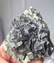 Load image into Gallery viewer, Pyrite x Fluorite Quartz on Silver Rotate Stand - 690g #133
