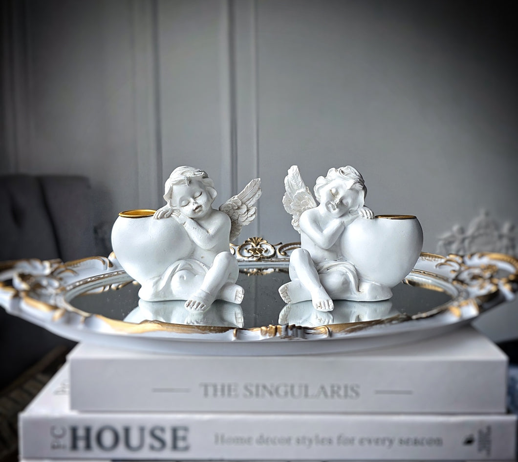 Pair of Angel Candle Holders / Bookend - Home Decoration - White