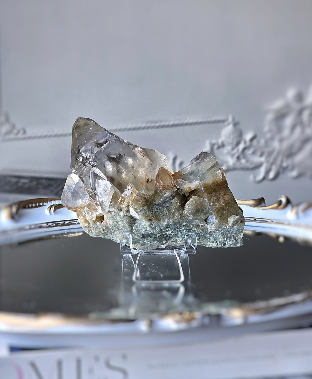 Green Chlorite Himalayan Quartz Cluster on Stand - 366g #445