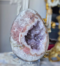 Load image into Gallery viewer, Pink Amethyst Geode Egg on Silver Stand - 1.24kg #1
