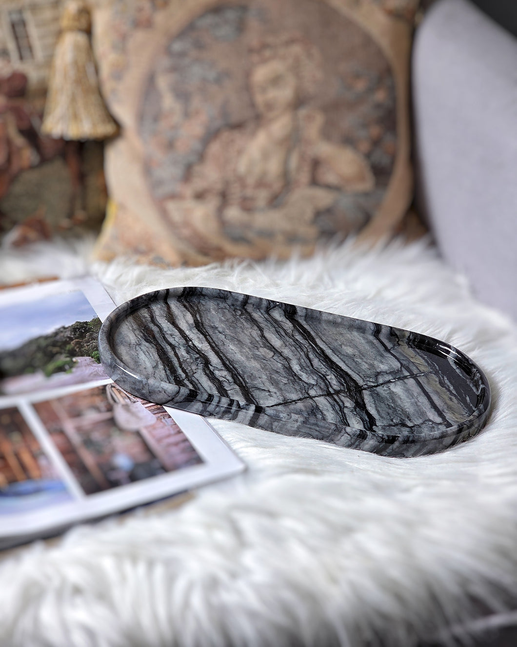Brazilian Zebra Marble Stone Tray / Plate - 1.3kg #120