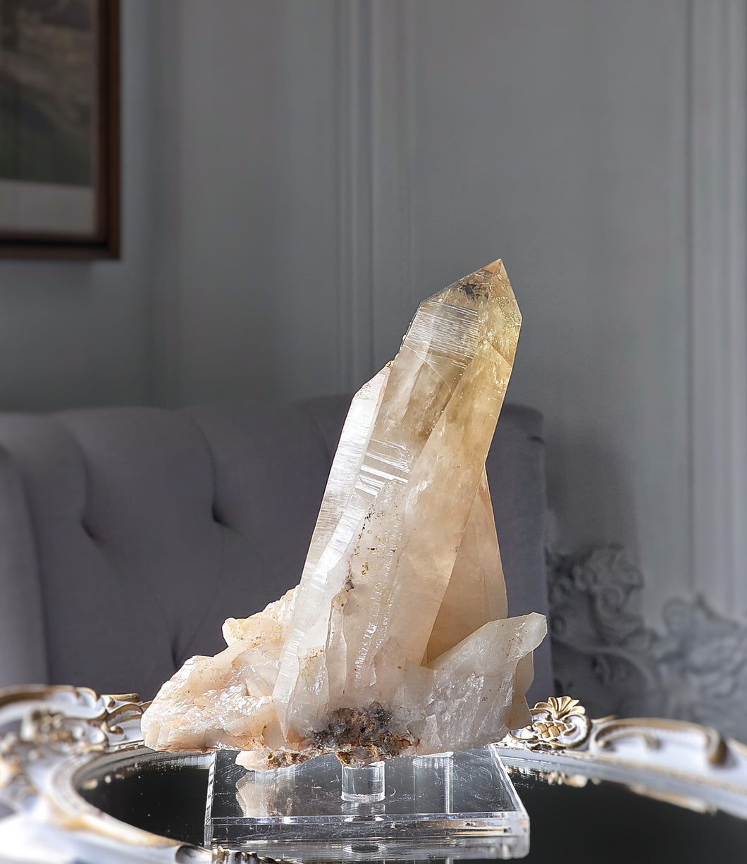 Lemurian Citrine Quartz Cluster on Clear Stand - 1.56kg #134