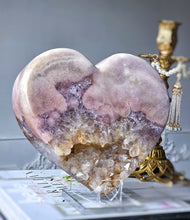 Cargar imagen en el visor de la galería, Large Pink Amethyst Heart on Clear Stand - Half Raw Half Polished 2.5kg #15
