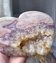 Cargar imagen en el visor de la galería, Large Pink Amethyst Heart on Clear Stand - Half Raw Half Polished 2.5kg #15
