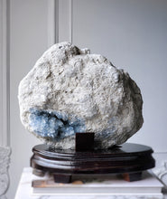 Cargar imagen en el visor de la galería, 40% OFF | Large High Grade Celestite Geode / Cluster on Wooden Stand - 11.73kg #17
