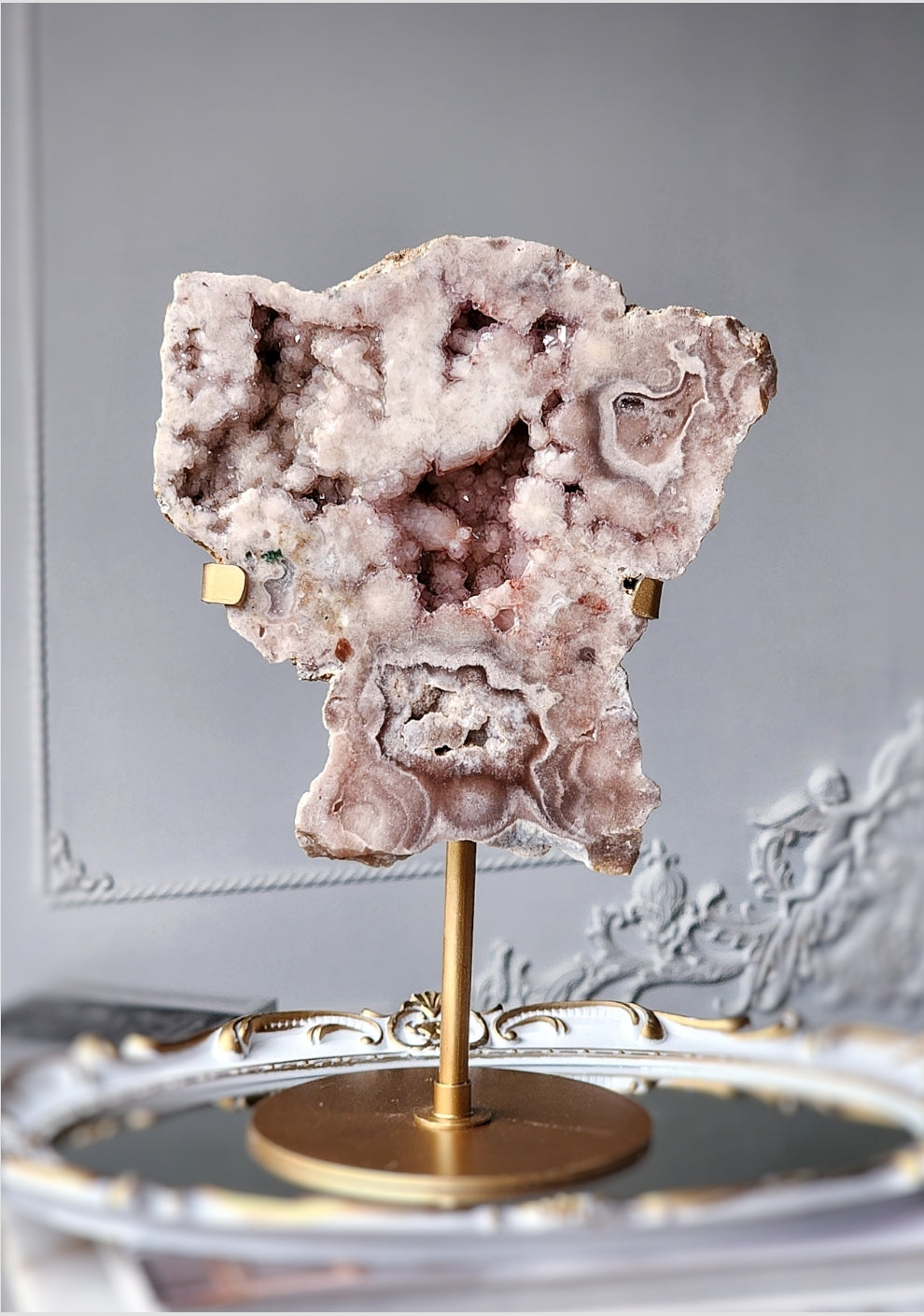 Pink Amethyst Slab on Gold Stand - 1.8kg #107