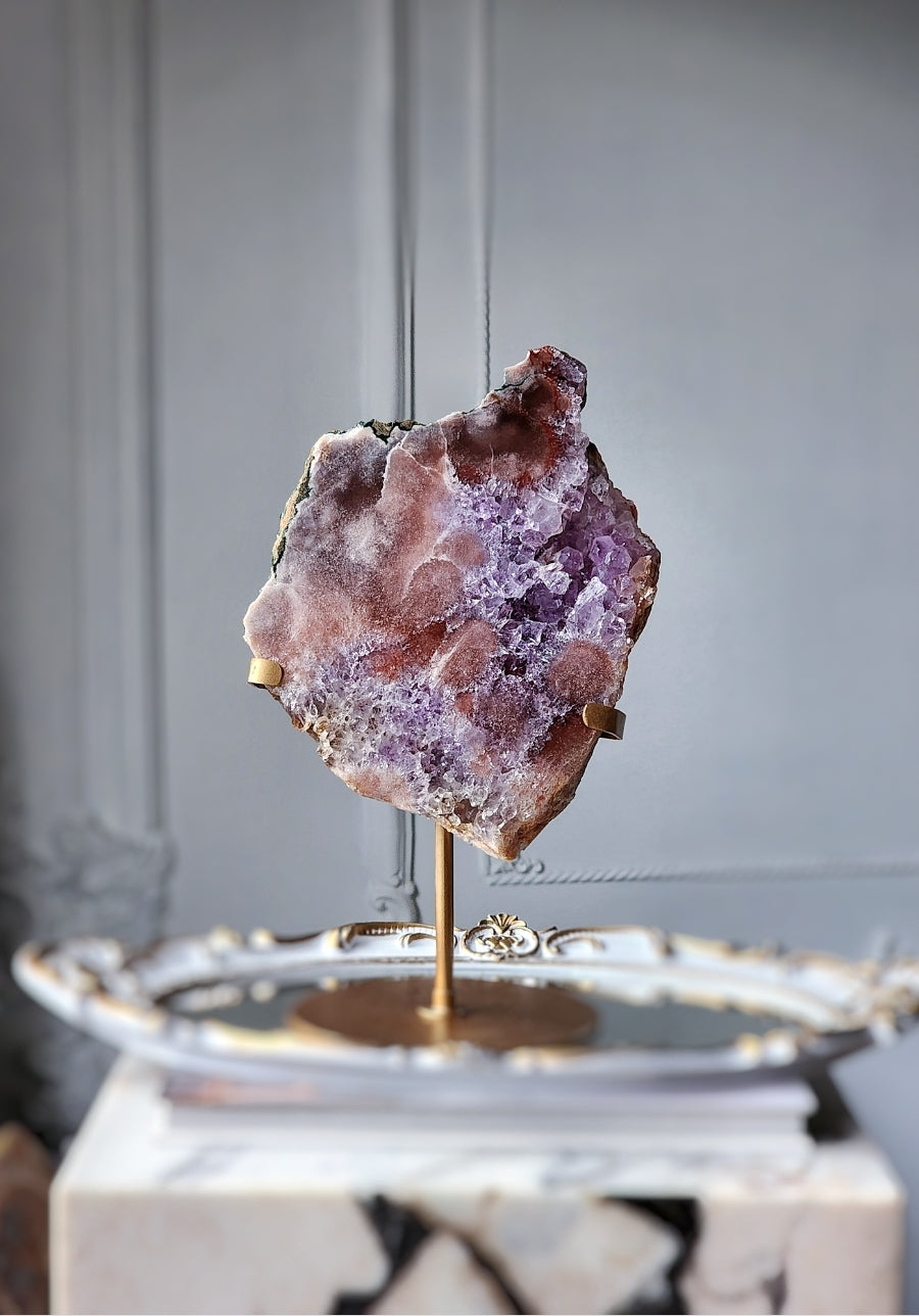 Pink Amethyst Slab on Gold Stand - 1.57kg #108