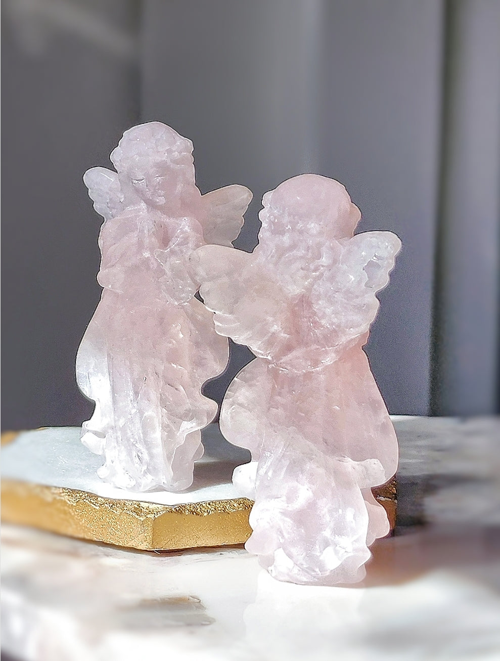 Rose Quartz Angel Carving - small