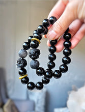 將圖片載入圖庫檢視器 Guardian Lion Silver Sheen &amp; Black Obsidian Bracelet - 12.5mm
