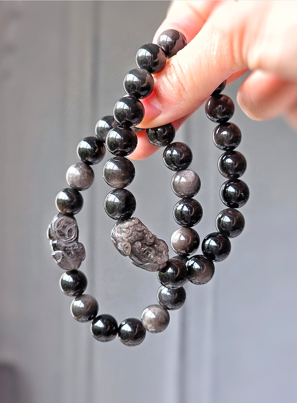 Pixiu Silver Sheen Obsidian Bracelet - 10.5mm