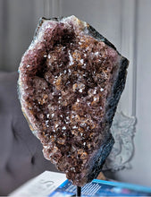 Load image into Gallery viewer, Black Amethyst x Cacoxenite Cluster on Black Stand - 2.58kg #122
