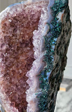 Load image into Gallery viewer, Amethyst x Moss Agate Geode / Cluster on Black Stand - 1.96kg #113
