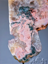 Load image into Gallery viewer, Pink Amethyst x Green Jasper Slab on Black Stand - 1.85kg #17
