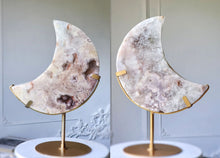 Load image into Gallery viewer, Large Pink Amethyst Moon on Gold Stand - 2.87kg #100
