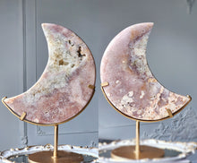 Load image into Gallery viewer, Large Pink Amethyst Moon on Gold Stand - 4.65kg #103
