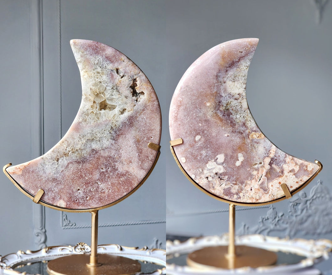 Large Pink Amethyst Moon on Gold Stand - 4.65kg #103