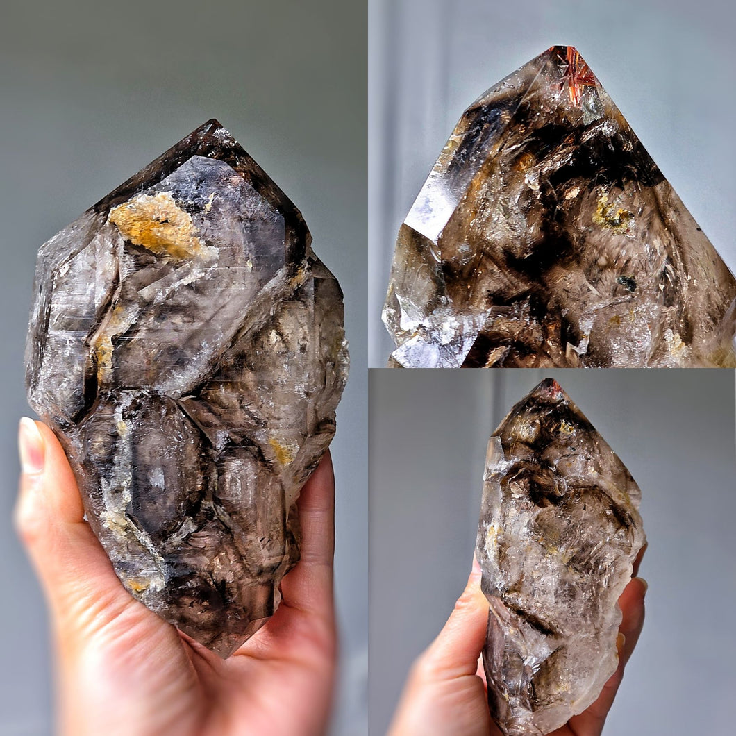 Elestial Smoky Skeleton / Skeletal Quartz with Red Rutilated - 593g #327