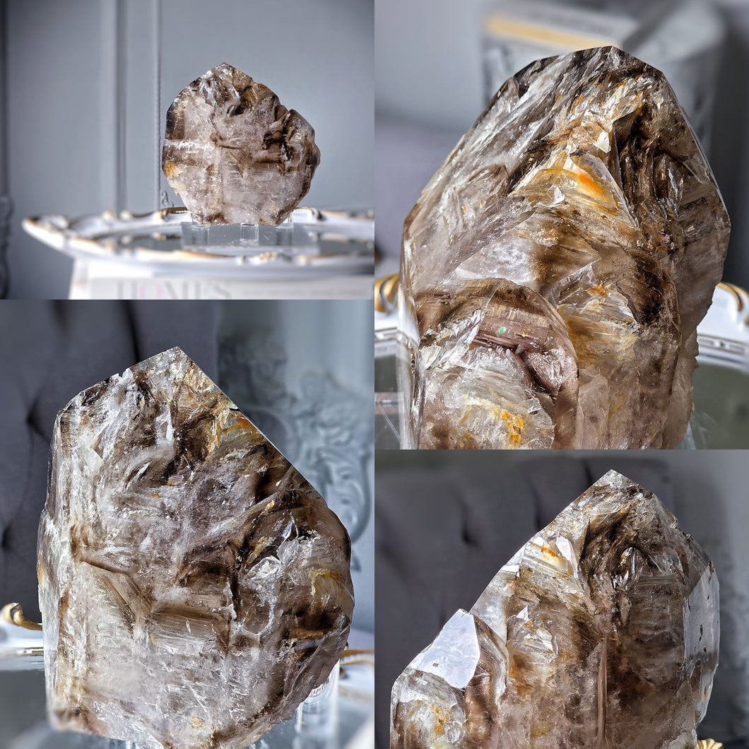 Large Elestial Smoky Skeleton / Skeletal Quartz on Stand - 2.08kg #4