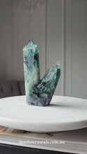 Load and play video in Gallery viewer, Rainbow / Green Fluorite Twin Tower - 638g #60
