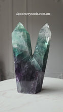 Load and play video in Gallery viewer, Rainbow / Green Fluorite Twin Tower - 1.07kg #61
