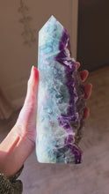 Load and play video in Gallery viewer, Large Rainbow Fluorite Tower - Half Raw Half Polished - 1.14kg #290
