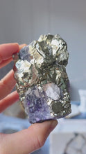 Load and play video in Gallery viewer, Pyrite on Fluorite Cluster - 336g #127

