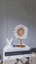 Load and play video in Gallery viewer, Citrine Quartz Portal / Ring on Gold Stand - 1.75kg #536
