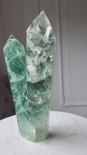 Load and play video in Gallery viewer, Large Green Fluorite Twin Tower - High Quality 1.37kg #56
