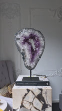 비디오를 갤러리 뷰어 Large Rutilated Amethyst Portal / Slab on Black Stand - 7.16kg #135에 로드 및 재생
