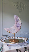 Load and play video in Gallery viewer, Large Pink Amethyst Moon on Gold Stand - 1.7kg #104
