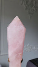 Load and play video in Gallery viewer, Rose Quartz Wand on Gold Stand - 741g #6
