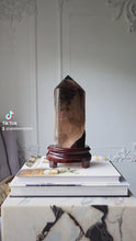 Cargar y reproducir el video en el visor de la galería, Rutilated Smoky Citrine Tower | Half Raw Half Polished on stand -  1.62kg #143
