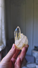 Load and play video in Gallery viewer, Golden Healer Quartz Point on Stand - mini 55g #271
