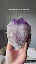 비디오를 갤러리 뷰어 Elestial Amethyst Half Raw Half Polished Cluster on Stand - 882g #101에 로드 및 재생
