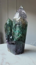 Load and play video in Gallery viewer, Deep Green Fluorite Twin Tower - 1.07kg #63
