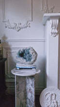 Load and play video in Gallery viewer, Large High Grade Celestite Geode / Cluster on Wooden Hand Painted Stand - 11.73kg #17
